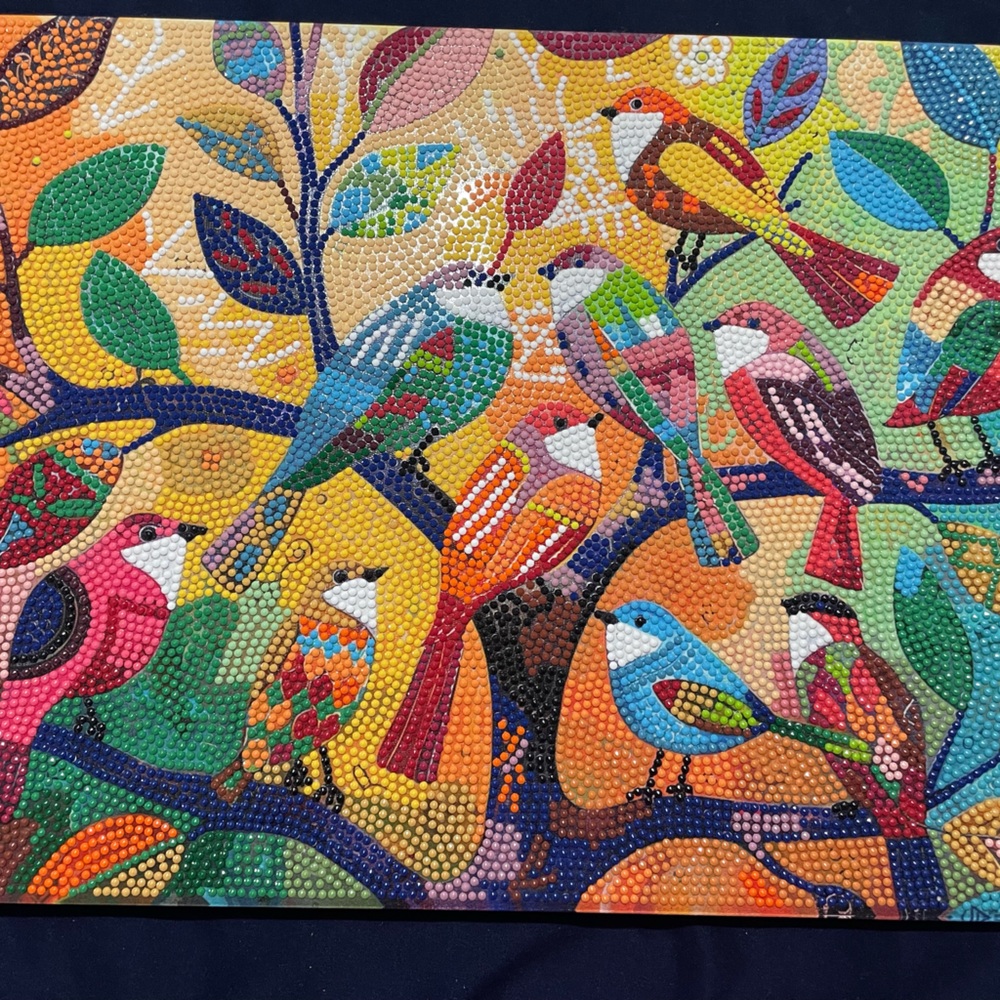 Colorful Bird diamond dots on canvas